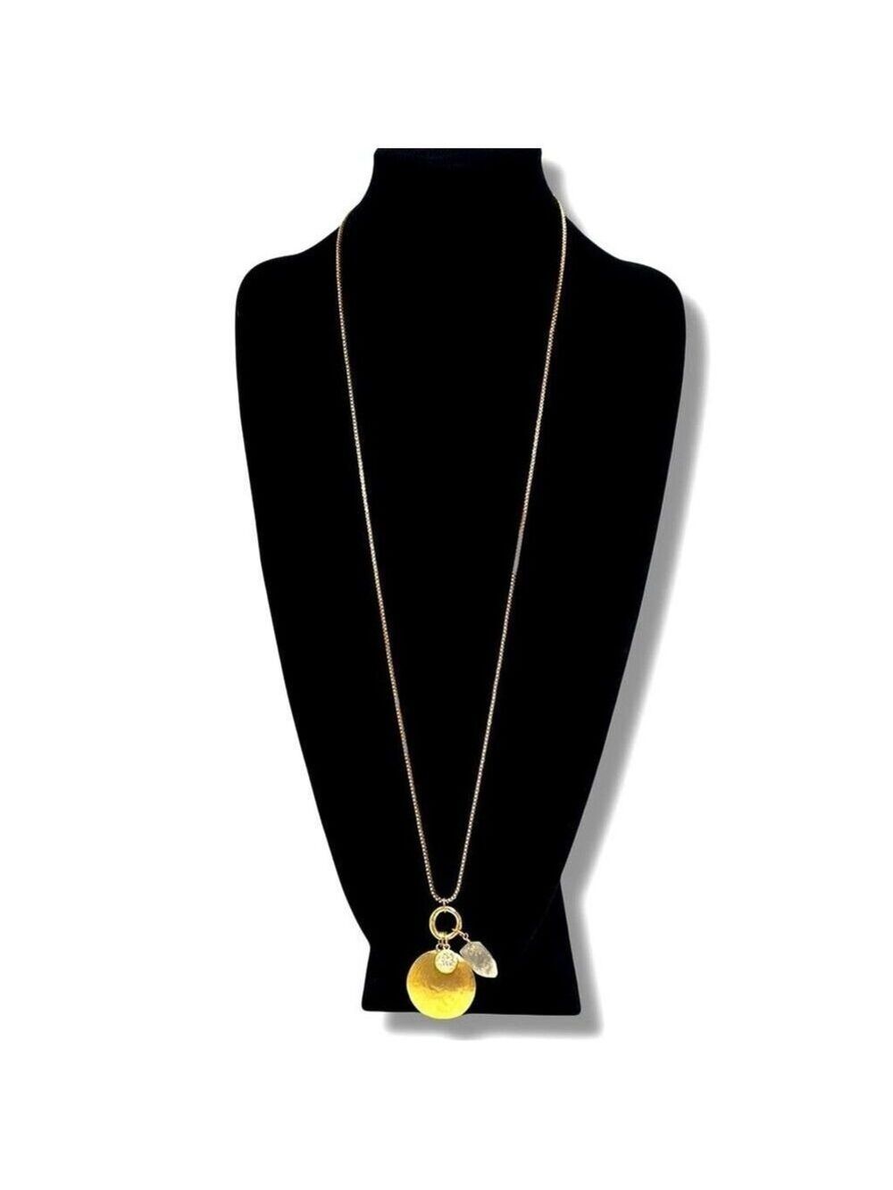 CHICO’s “Grace” Gold-Tone Medallion Pendant & Frosted Crystal Necklace | NWT